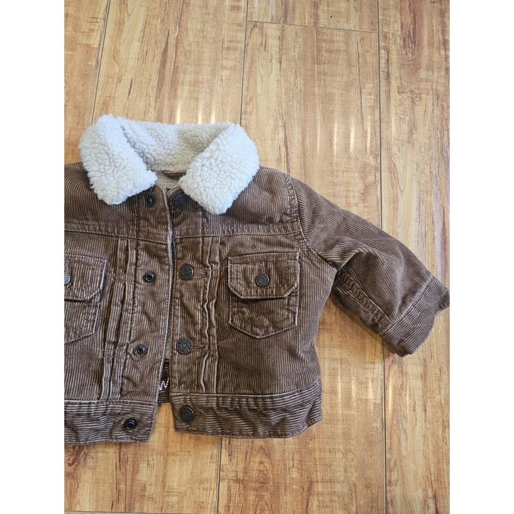 Baby Gap Deep Camel Corduroy Sherpa Lined Winter Coat Jacket Size 0-6M